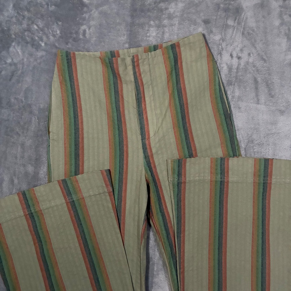 EUC Free People Star of Wonder Striped Wide Leg Pants Flare Boho Green Women's 0 - Picture 4 of 12